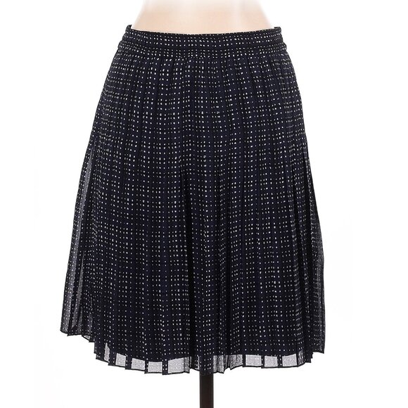 Ann Taylor LOFT Navy Pleated Sheer Overlay A-Line Print Elastic Waist Skirt - Picture 2 of 2